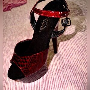 Pleaser Red Snake Print Platform Heels